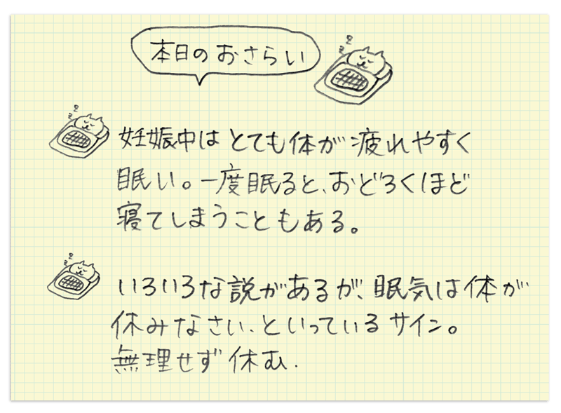 ねこのあしあと ねこ夫婦のマタニティ日記 vol.11 目覚めたら夕方！？突然の睡魔と疲れ 生理のことから